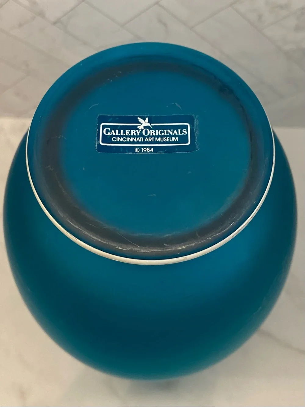 Vintage 1984 Fenton Gallery Originals Azure Blue Satin Glass Vase Cincinnati Art